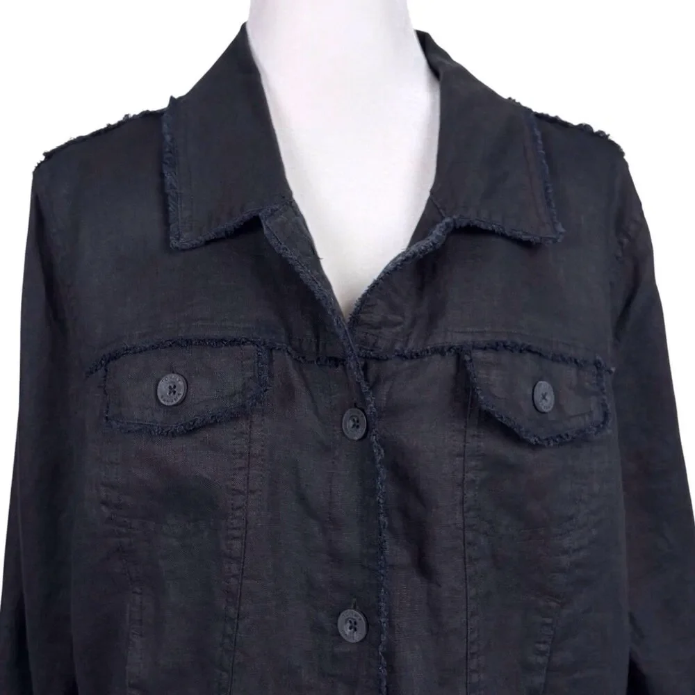 Tommy Bahama Two Palms Black Linen Jacket Raw Edge Size XL